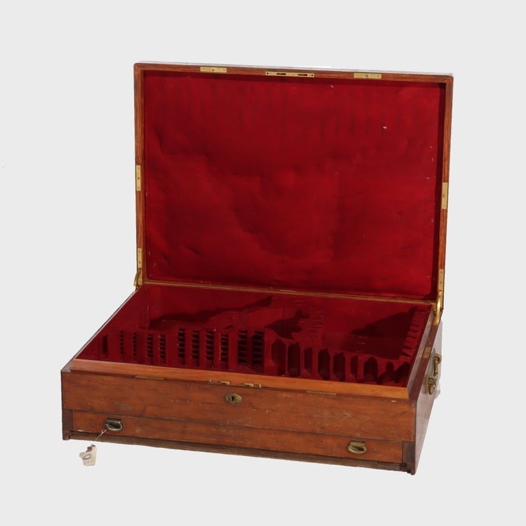 Large Antique Vermilion Mahogany Silver Chest with Gilt Metal Hardware C1880