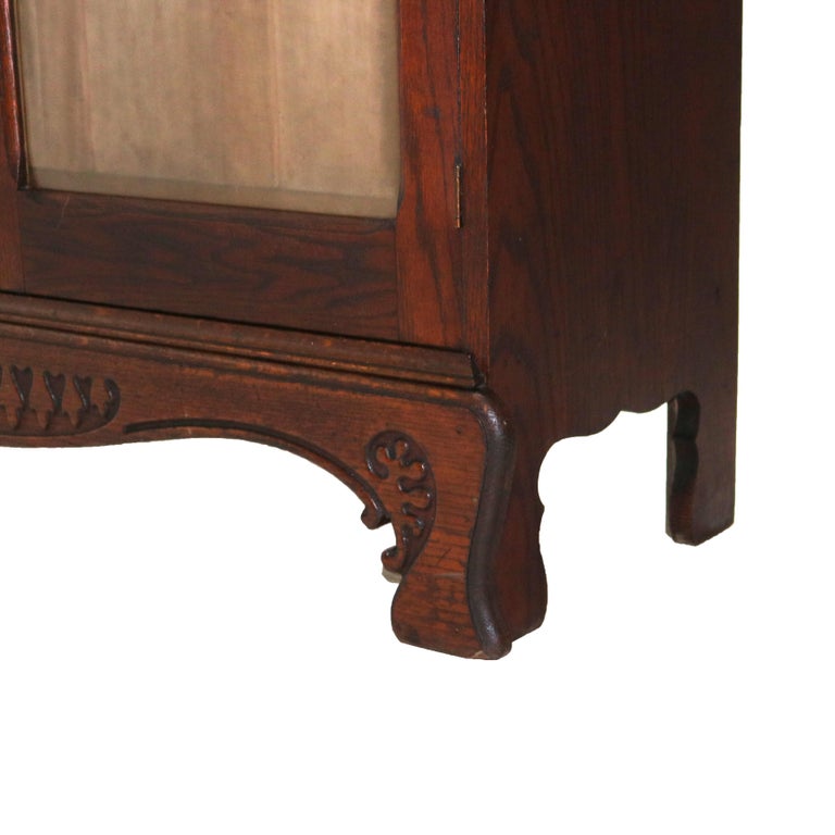 Antique Arts & Crafts Pressed & Carved Oak Double Door Bookcase C1920