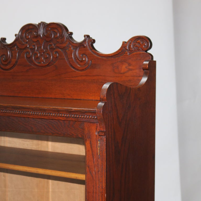Antique Arts & Crafts Pressed & Carved Oak Double Door Bookcase C1920