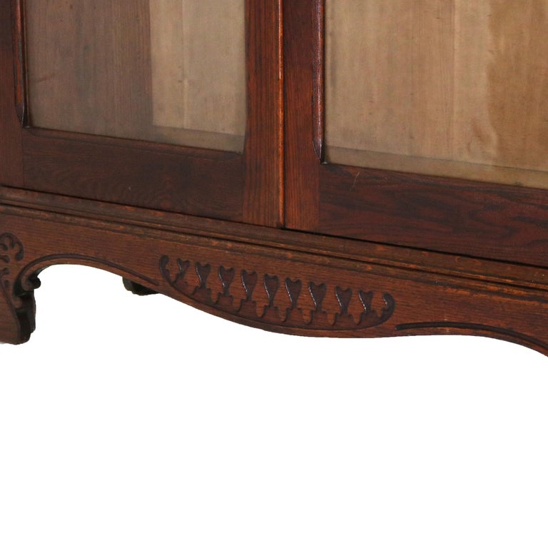 Antique Arts & Crafts Pressed & Carved Oak Double Door Bookcase C1920