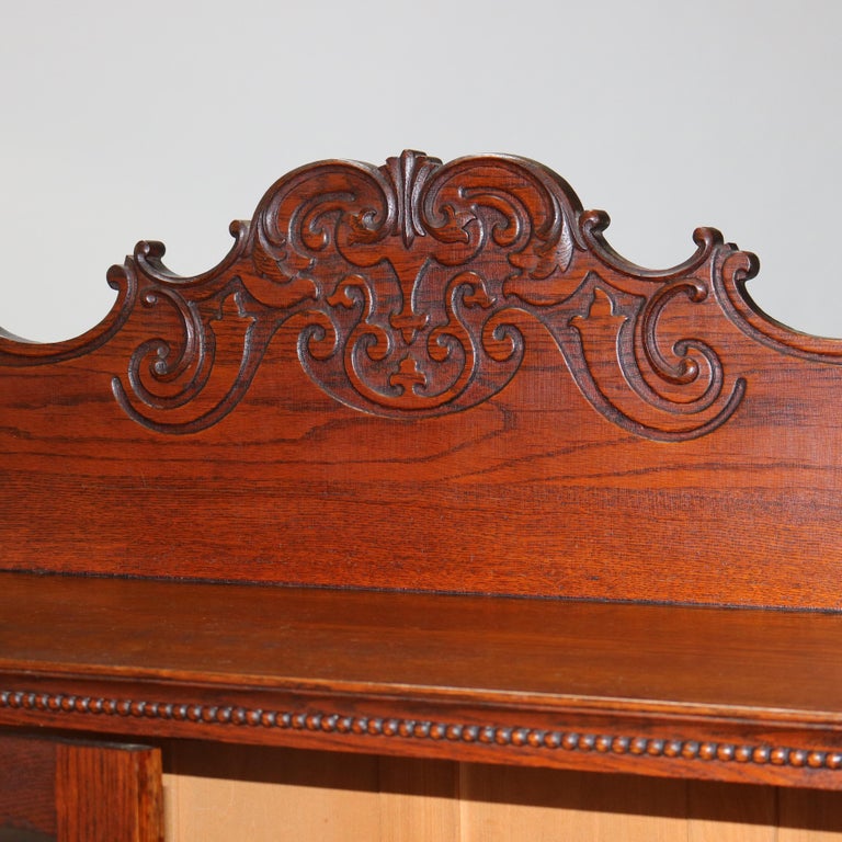 Antique Arts & Crafts Pressed & Carved Oak Double Door Bookcase C1920