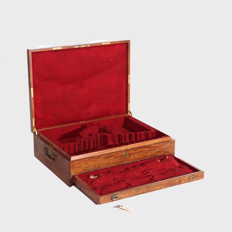 Large Antique Vermilion Mahogany Silver Chest with Gilt Metal Hardware C1880