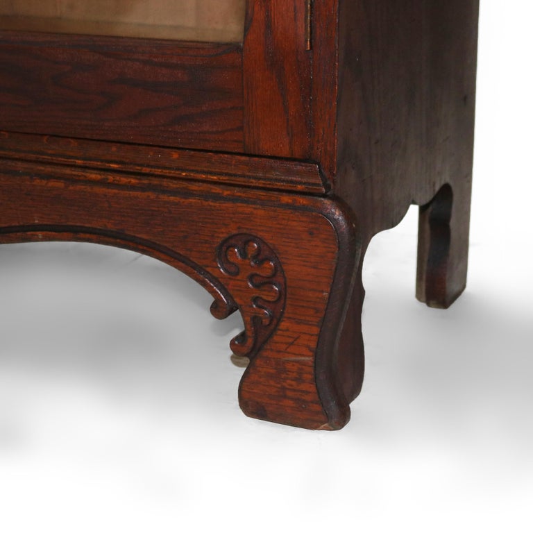 Antique Arts & Crafts Pressed & Carved Oak Double Door Bookcase C1920