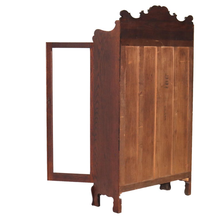 Antique Arts & Crafts Pressed & Carved Oak Double Door Bookcase C1920