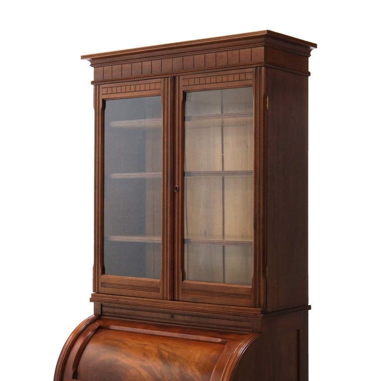 Antique Victorian Eastlake Cherry & Burl Barrel Roll Top Secretary Desk C1890