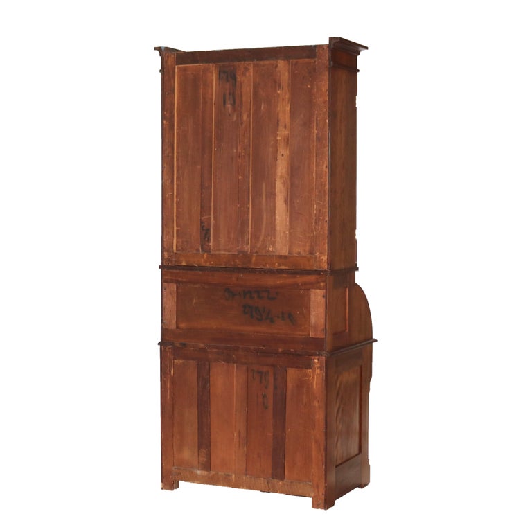 Antique Victorian Eastlake Cherry & Burl Barrel Roll Top Secretary Desk C1890