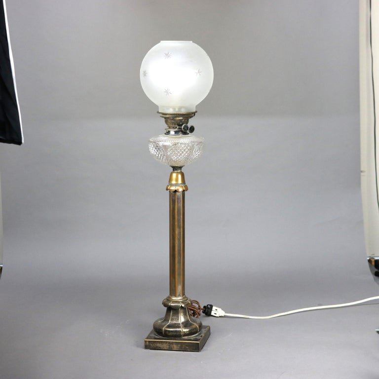 Antique Palmer & Co. Empire Bronze & Crystal Oil Lamp with Cut Glass Font C1840