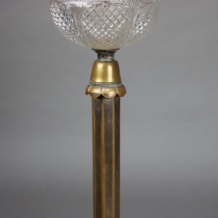Antique Palmer & Co. Empire Bronze & Crystal Oil Lamp with Cut Glass Font C1840