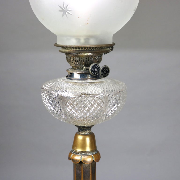 Antique Palmer & Co. Empire Bronze & Crystal Oil Lamp with Cut Glass Font C1840