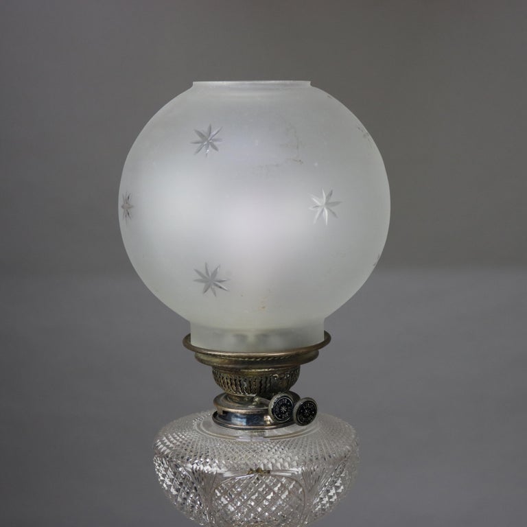 Antique Palmer & Co. Empire Bronze & Crystal Oil Lamp with Cut Glass Font C1840