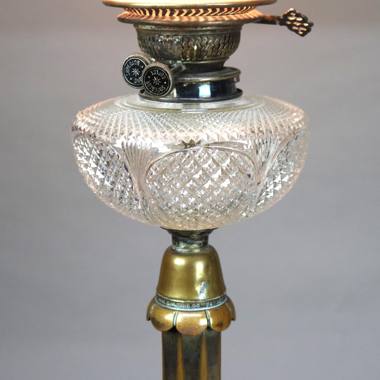 Antique Palmer & Co. Empire Bronze & Crystal Oil Lamp with Cut Glass Font C1840