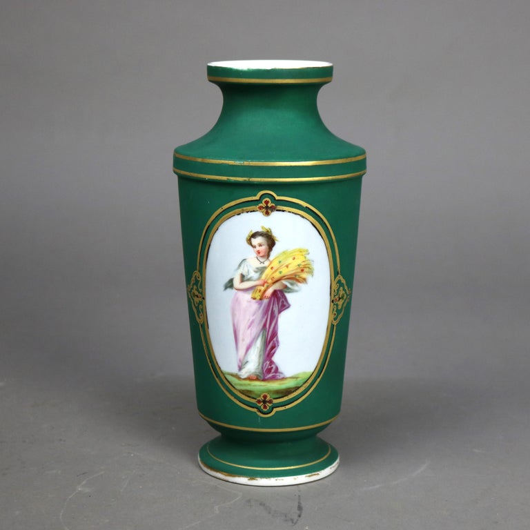 Pair of Antique Old Paris Porcelain Portrait Vases with Classical Women C1880