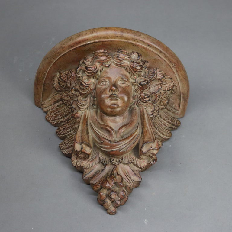 Pair of Rococo Figural Cupid Wall Sconce Shelves 20thC