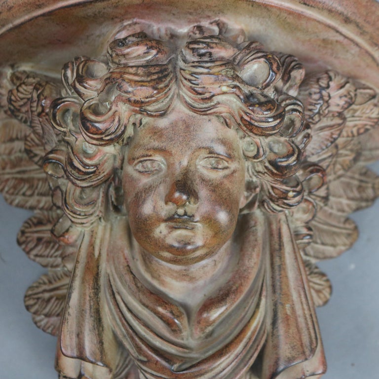 Pair of Rococo Figural Cupid Wall Sconce Shelves 20thC