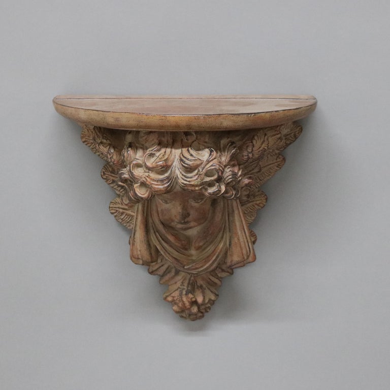 Pair of Rococo Figural Cupid Wall Sconce Shelves 20thC