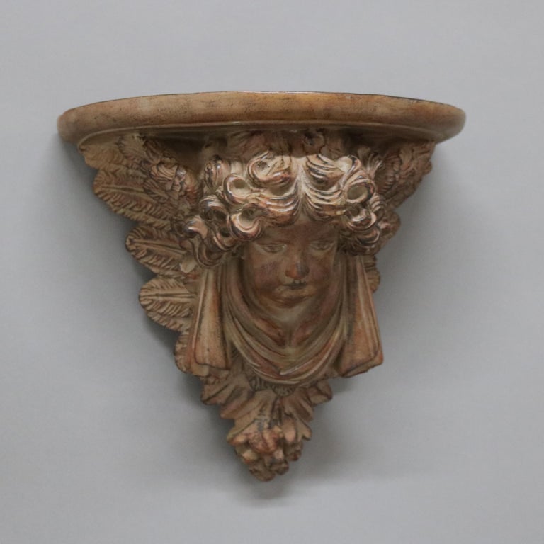 Pair of Rococo Figural Cupid Wall Sconce Shelves 20thC