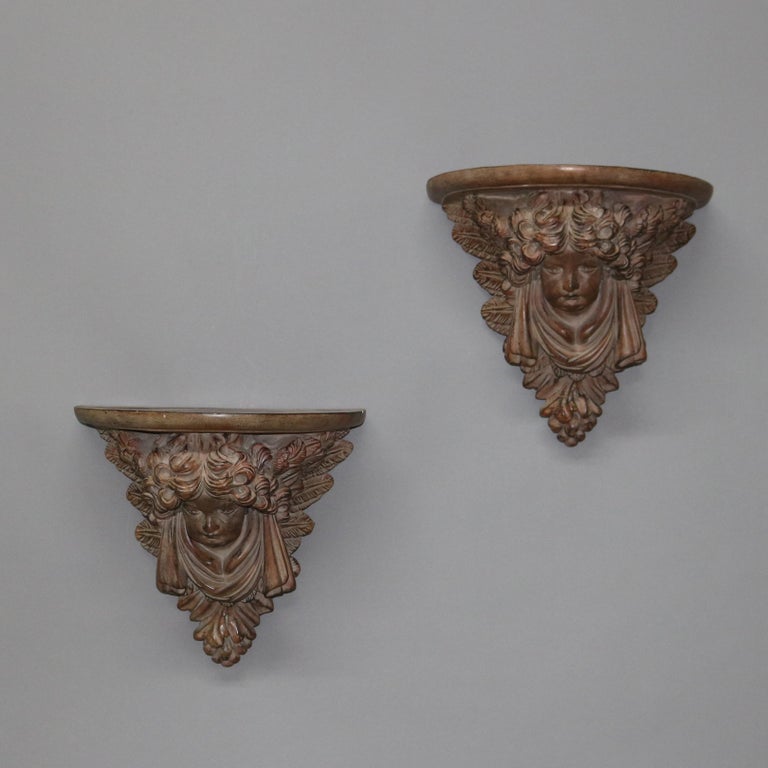 Pair of Rococo Figural Cupid Wall Sconce Shelves 20thC