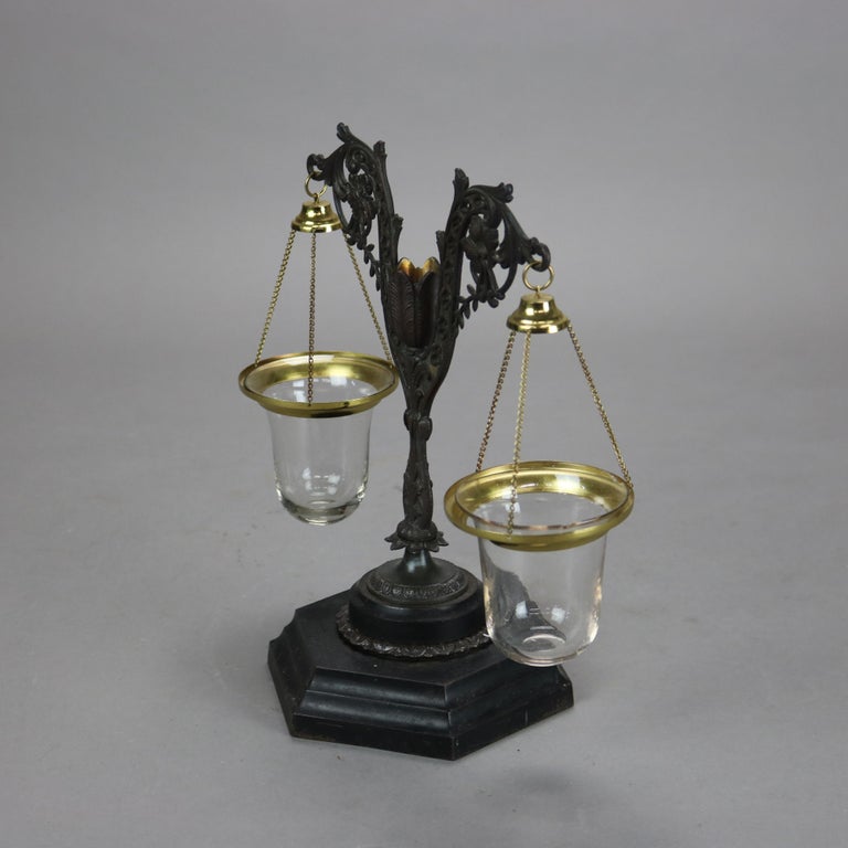 Antique Aesthetic Bronze, Brass & Glass Candle Votive Holder C1890