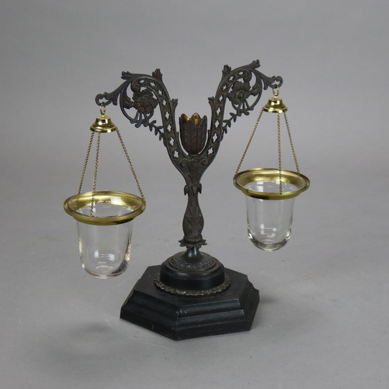 Antique Aesthetic Bronze, Brass & Glass Candle Votive Holder C1890