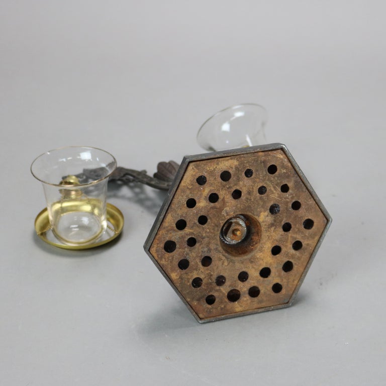 Antique Aesthetic Bronze, Brass & Glass Candle Votive Holder C1890