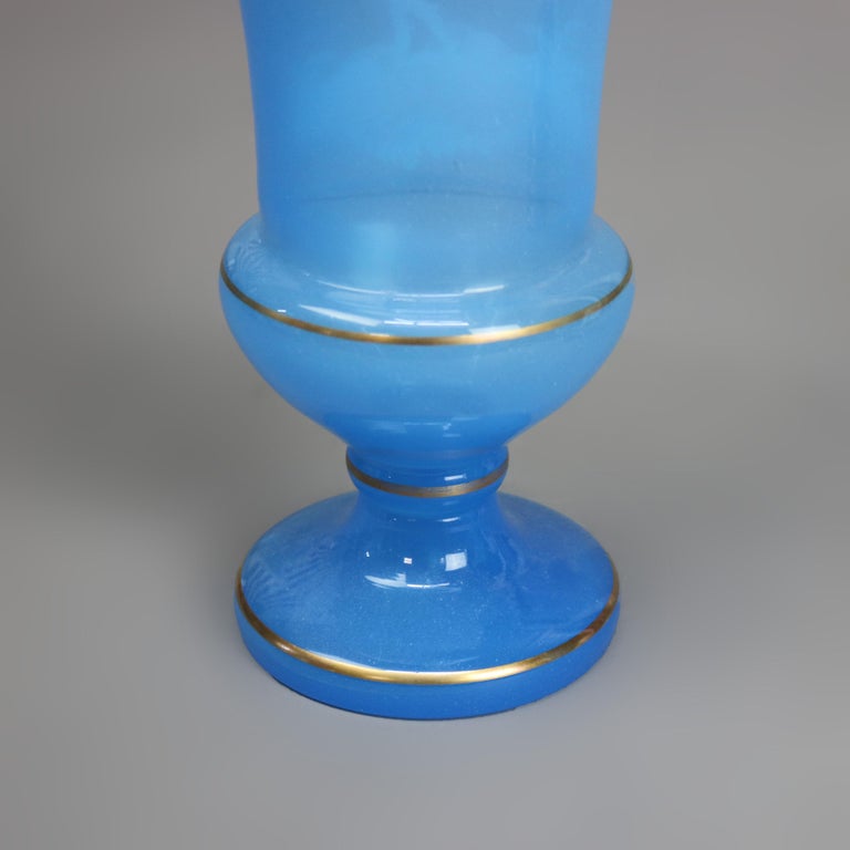 Pair of Antique Mary Gregory Victorian Hand Painted Blue Glass Vases