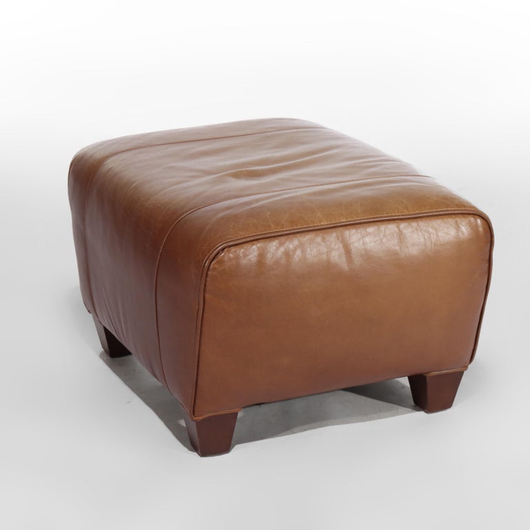 Two Piece Vintage Leather Club Armchair & Ottoman Set by Pottery Barn 20thC