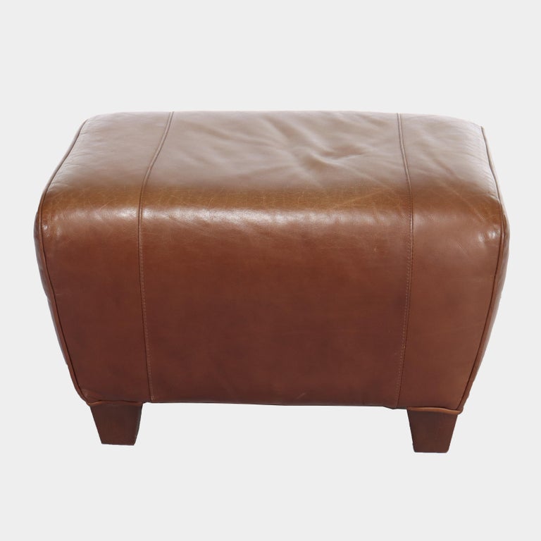 Two Piece Vintage Leather Club Armchair & Ottoman Set by Pottery Barn 20thC