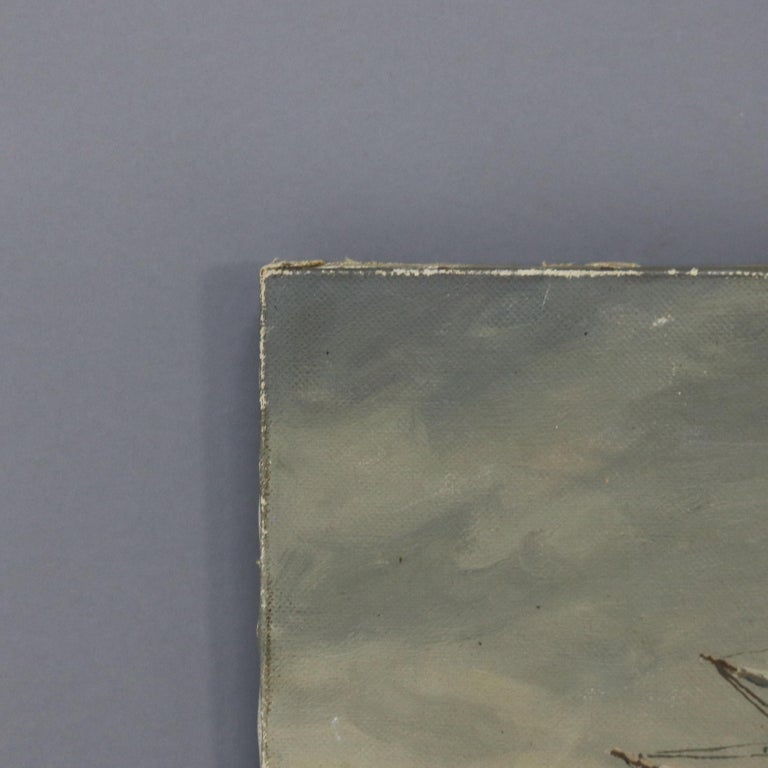 Antique Oil On Canvas Seascape Painting of a Tall Masted Ship by T. Bailey C1900