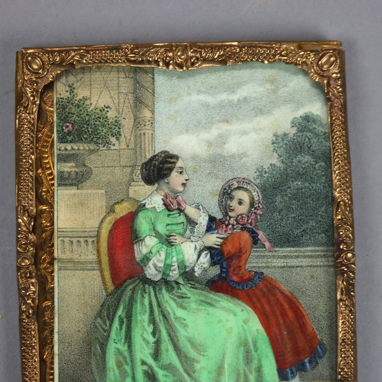 Antique Miniature Print of Woman & Child, Framed, 19thC