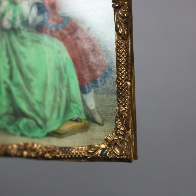 Antique Miniature Print of Woman & Child, Framed, 19thC