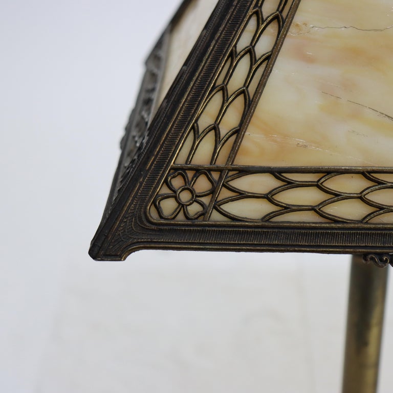 Antique Miller Arts & Crafts Slag Glass Table Lamp Signed C1920