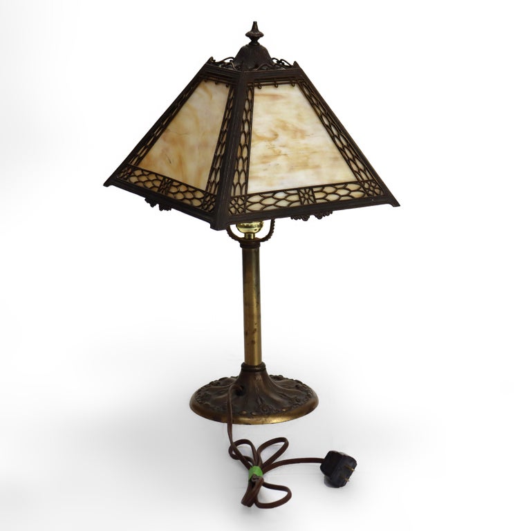 Antique Miller Arts & Crafts Slag Glass Table Lamp Signed C1920