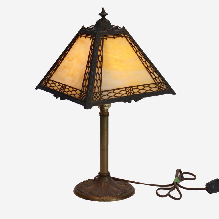Antique Miller Arts & Crafts Slag Glass Table Lamp Signed C1920