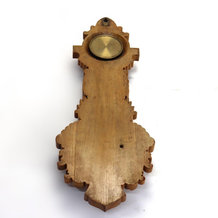 Antique Aneroid Carved Oak Nautical Themed Barometer Clock C1900