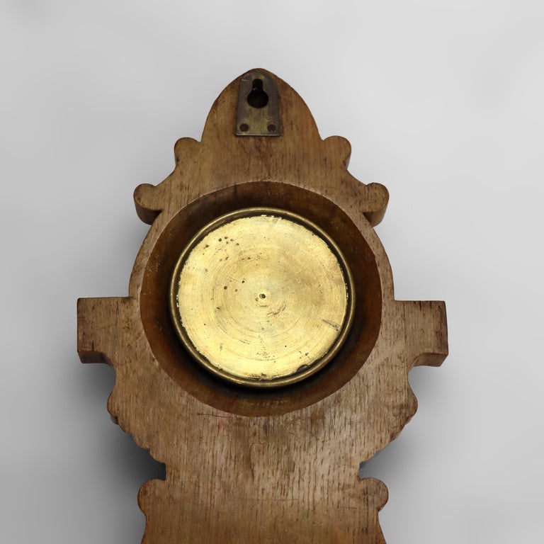 Antique Aneroid Carved Oak Nautical Themed Barometer Clock C1900