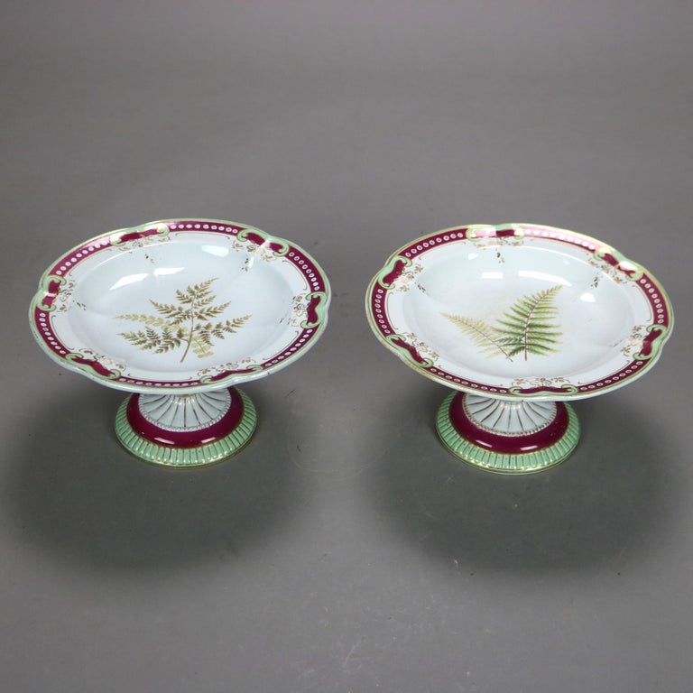 Pair Antique Meissen School Old Paris Porcelain Compotes with Fern C1890