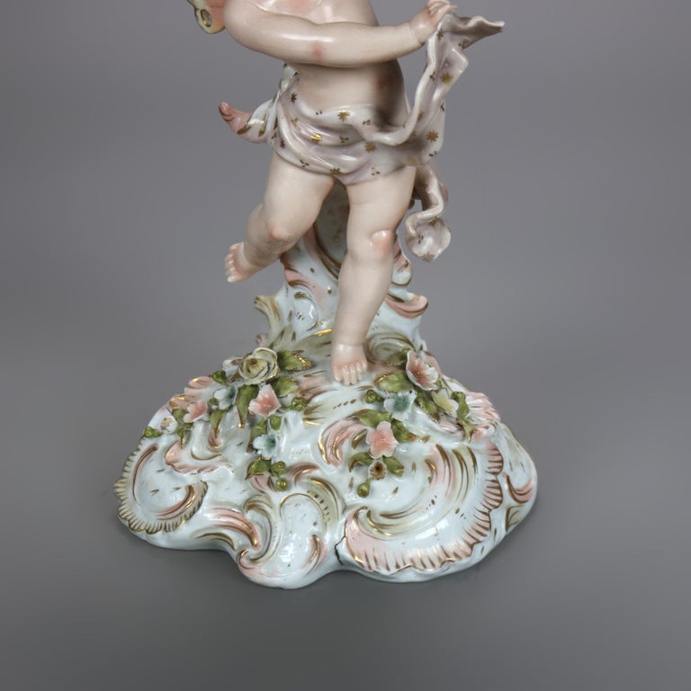 Antique Dresden or Meissen Classical Figural Cherub Porcelain Oil Lamp 19thC