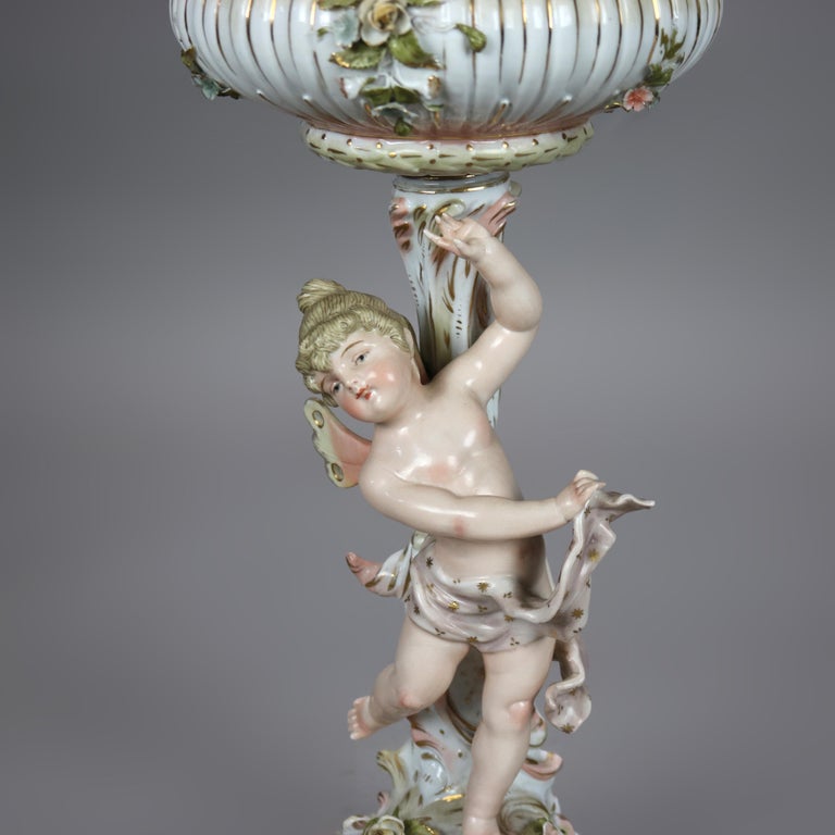 Antique Dresden or Meissen Classical Figural Cherub Porcelain Oil Lamp 19thC