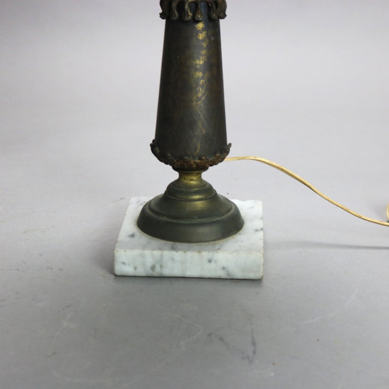 Antique Cornelius School Sinumbra Argand Bronze Crystal & Marble Solar Lamp