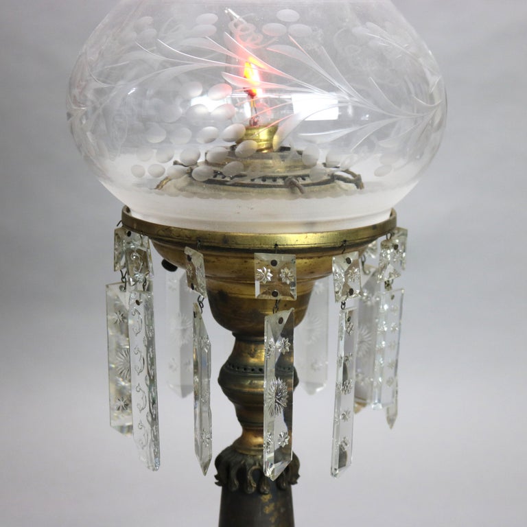 Antique Cornelius School Sinumbra Argand Bronze Crystal & Marble Solar Lamp