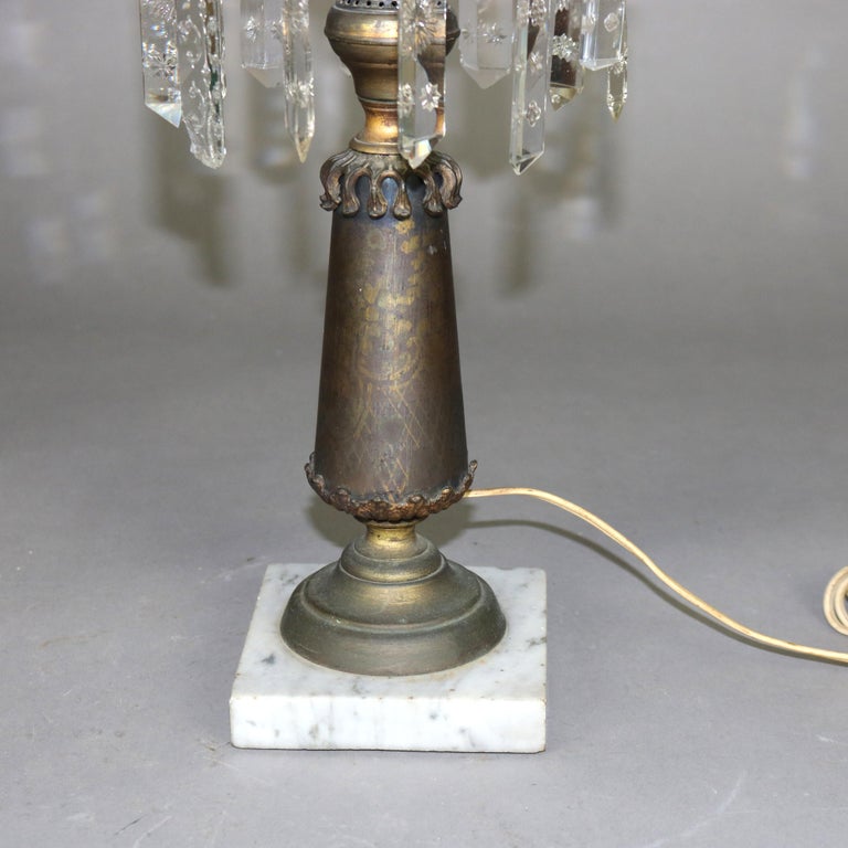 Antique Cornelius School Sinumbra Argand Bronze Crystal & Marble Solar Lamp