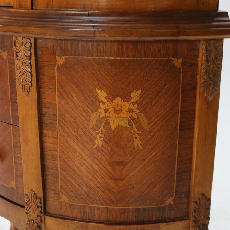 Antique French Louis XV Mahogany & Satinwood Vitrine with Floral Marquetry C1890