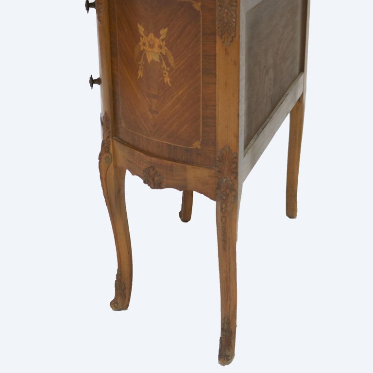 Antique French Louis XV Mahogany & Satinwood Vitrine with Floral Marquetry C1890