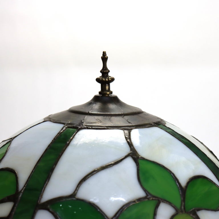 Arts & Crafts Leaded Stained Glass Table Lamp with Fruit Design 20thC