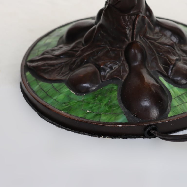 Arts & Crafts Leaded Stained Glass Table Lamp with Fruit Design 20thC
