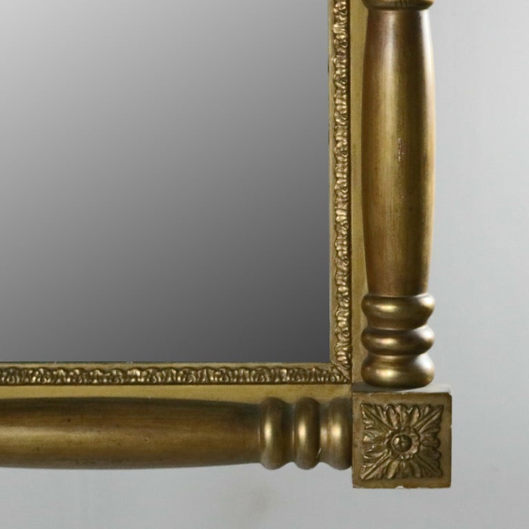 Antique American Empire Column and Rosette Giltwood Wall Mirror, 19th Century