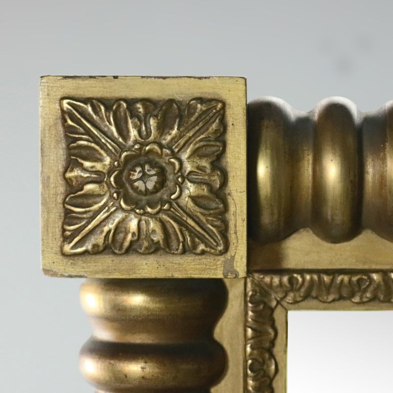 Antique American Empire Column and Rosette Giltwood Wall Mirror, 19th Century