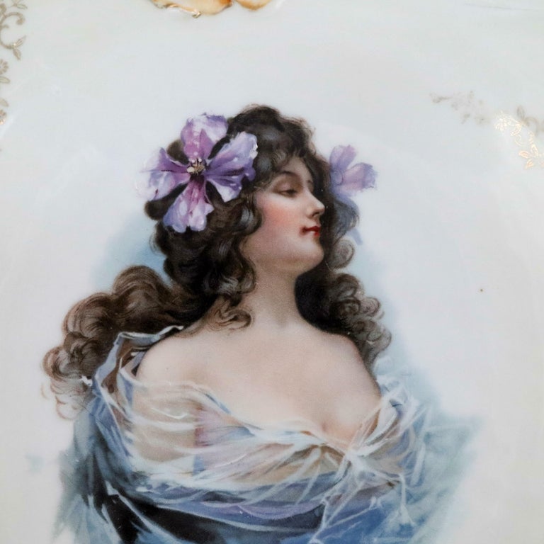 Oversized Prussia Painted and Gilt Portrait Plate of Young Woman, circa 1900