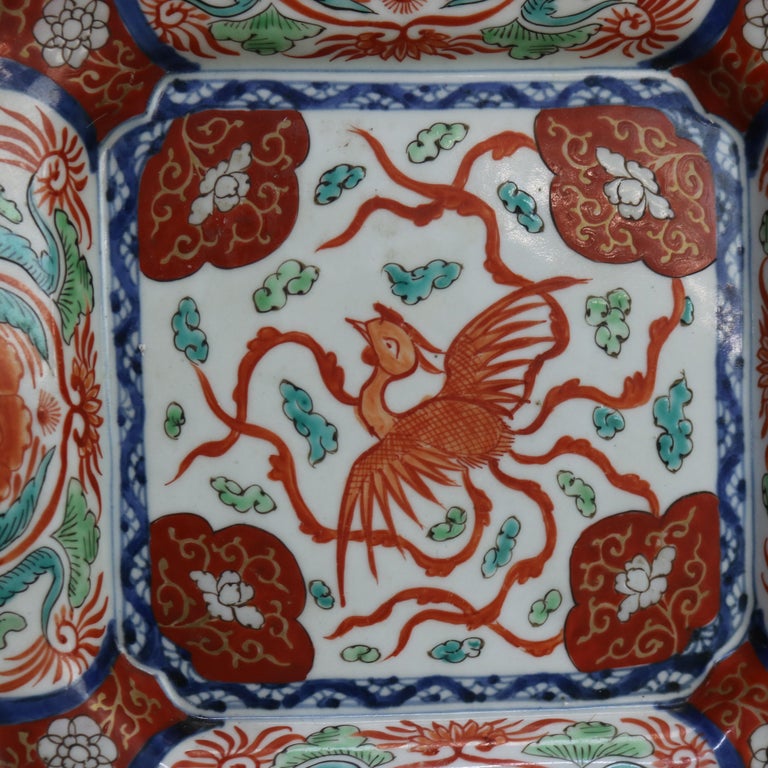 Antique Japanese Imari Porcelain Square Plate with Phoenix C1910