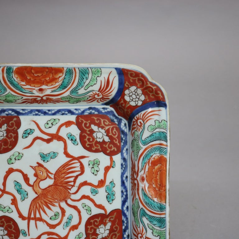 Antique Japanese Imari Porcelain Square Plate with Phoenix C1910